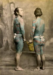 Two men with traditional Japanese Irezumi tattoos, c.1880